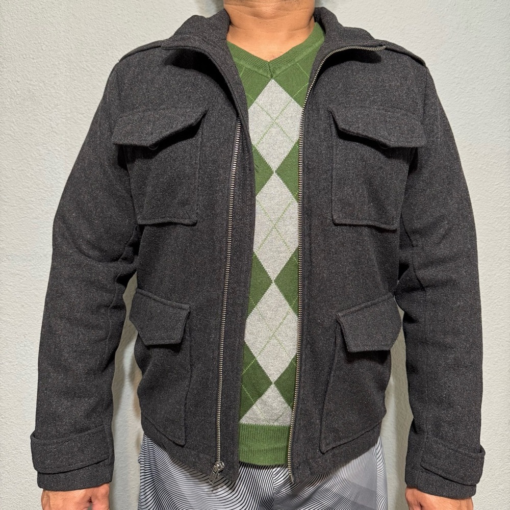 GAP Men Gray Military Field Zippered Long Sleeves Heavy Cozy Winter Jacket‎ Sz M